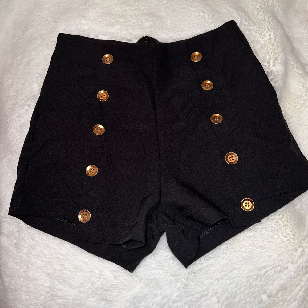 Brand New Black Zip Short with gold buttons